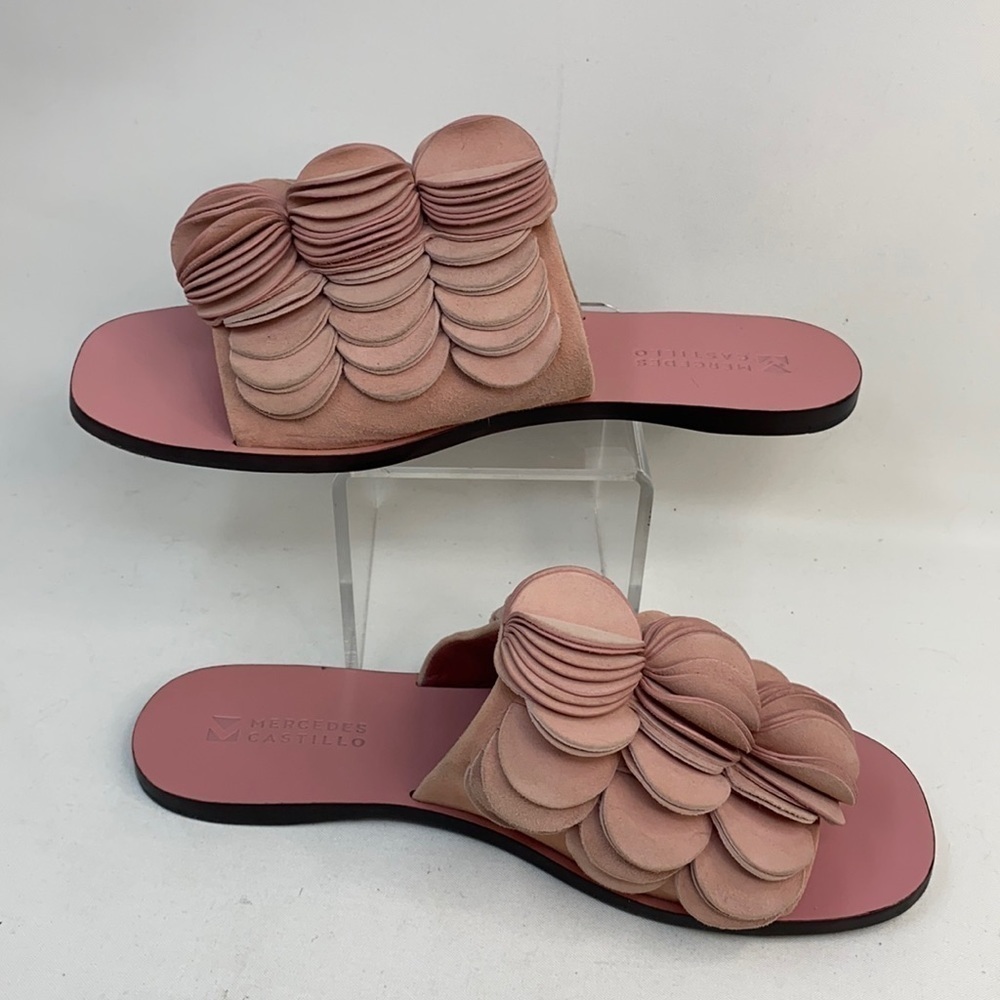 MERCEDES CASTILLO Blush Pink Layered Suede Slide Sandals